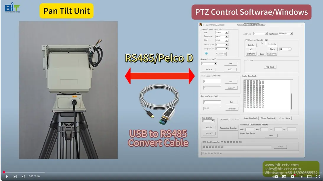 Comment contrôler un positionneur Pan tilt BIT-CCTV via RS485 à partir d'un logiciel Windows